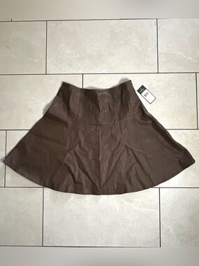 LRL Lauren Jeans Co Brown Waxed Cotton A-line Full Flare Skirt Size 10